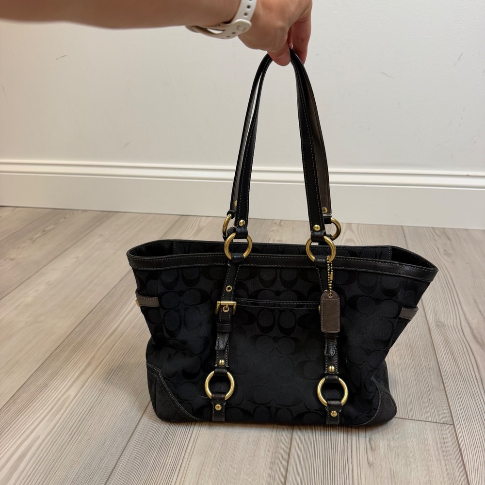 Coach Hampton Signature Carryall Tote Black Jacquard Leather Bag 10384